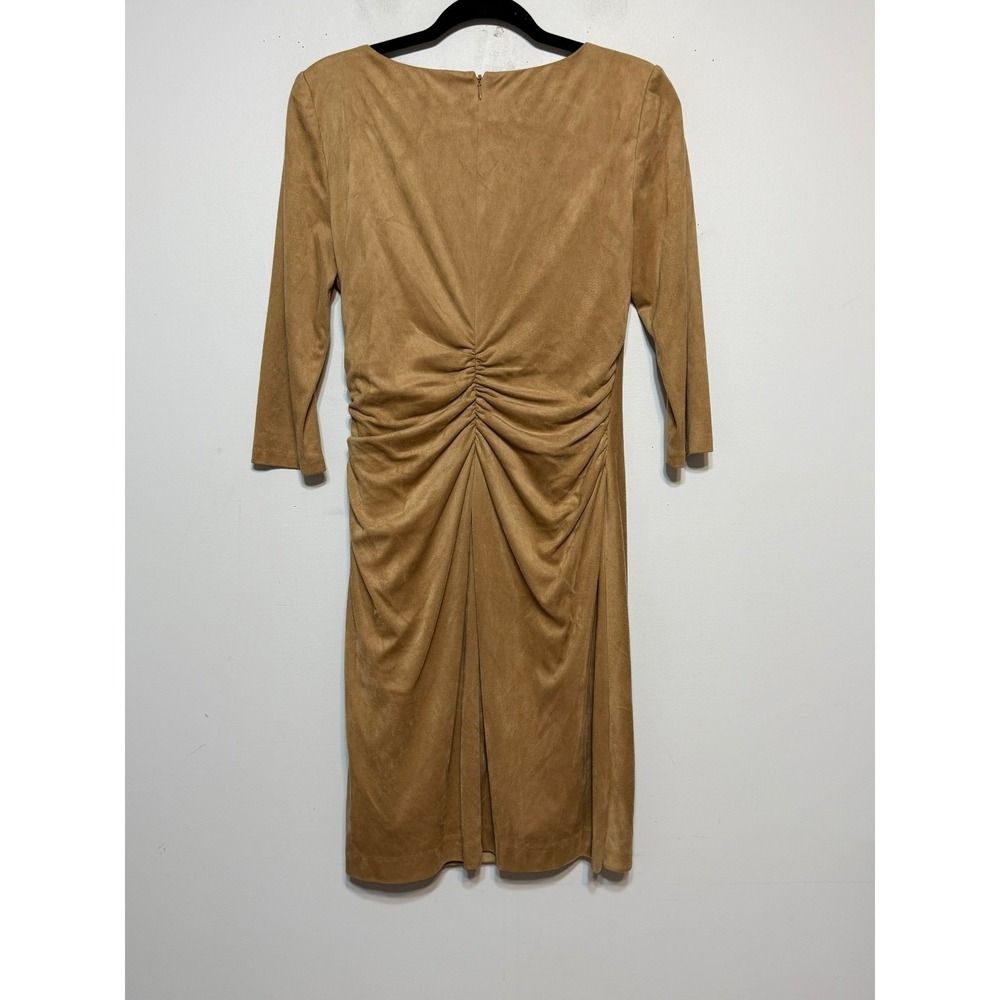 Kay Unger Quiet Luxury Faux Suede Ruched Sheath Dress Womens Size 8 Old Money - Picture 7 of 9